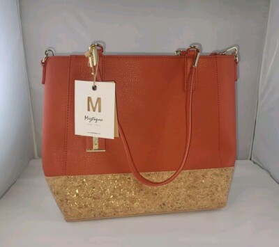 MIZTIQUE DESIGNER COLLECTION TONED LEATHER/CORK DOUBLE STRAPPED HANDBAG  PURSE