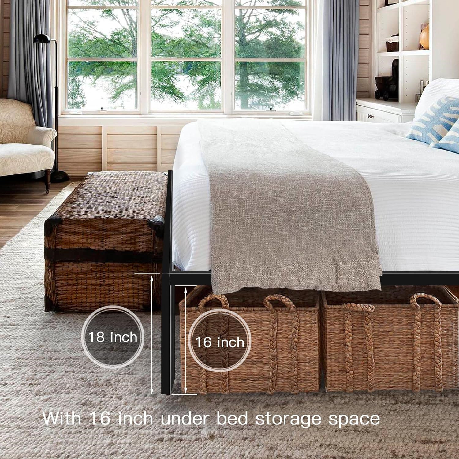 HAAGEEP 18 Inch Platform Twin Bed Frame with Storage Metal Bedframe No Box for
