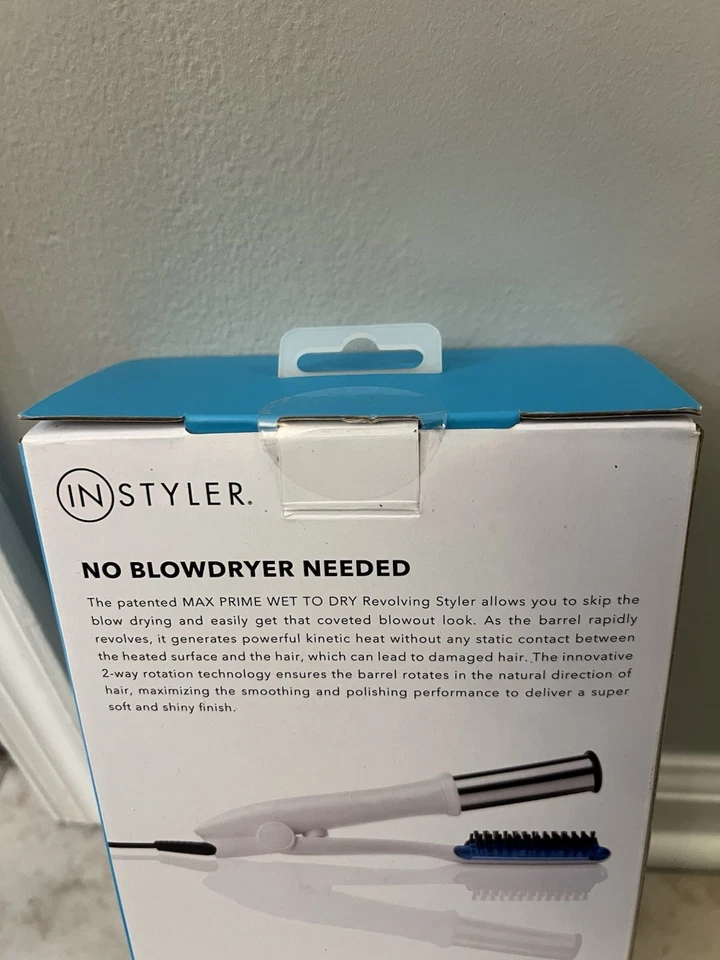 Instyler Prime White/ Blue Revolving Curling Iron Brush Blowout Styler 1.25” NEW - Image 3 of 3
