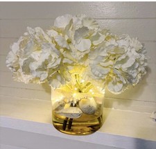 White Whisper Faux Silk Floral Arrangement/ natural starfish decor in Glass Vase