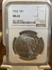1924-P Peace Dollar $1 Silver NGC MS63 Cert #4511180-033
