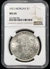1921-P $1 Morgan Dollar NGC MS64 Philadelphia 90% Silver US Coin