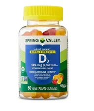 Spring Valley Vitamin D3 Supplement Gummies Assorted Fruit 125 mcg 60 Count