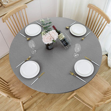 round Vinyl Tablecloth Fitted with Elastic Edge, Flannel Backing PVC Table Cover
