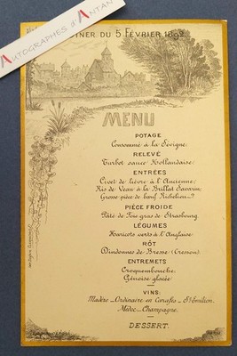   Abendessen 5. Februar 1892 illustriertes Menü Frau Baudier impressum Silvain Clermont Ferrand