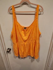 Torrid Papaya Punch Eyelet Peplum Hem Tie Front Tank Top Sz 5X Summer Vacation