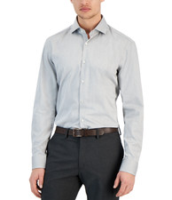 Hugo Boss Men Kason Solid Button Down Dress Shirt Dark Gray Size 16.5X32-33