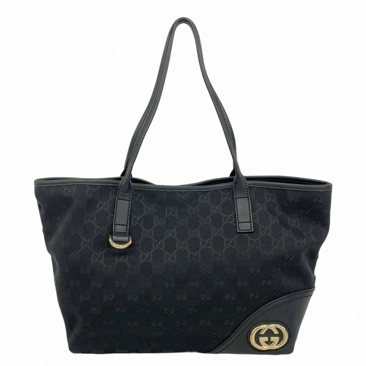 Gucci Interlocking G Canvas Tote Bag Black & Gold
