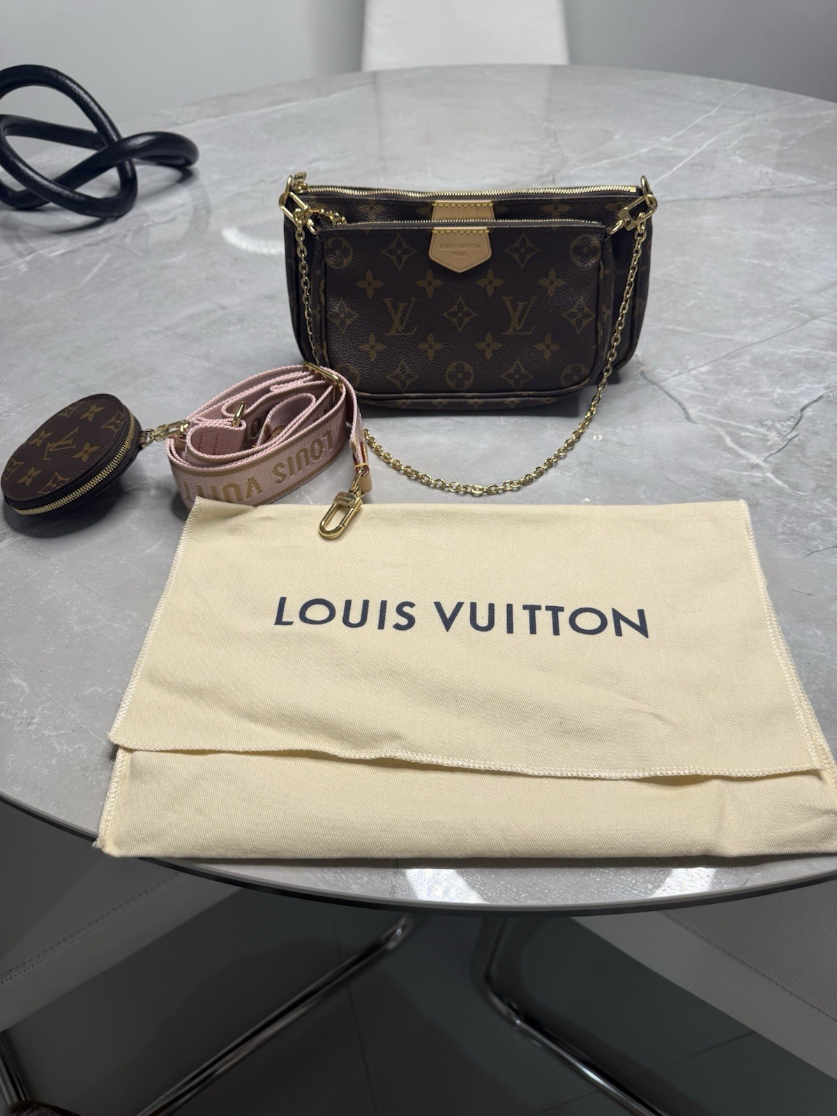 Louis Vuitton Multi Pochette Accessoires in Monogram with Rose Clair pink strap
