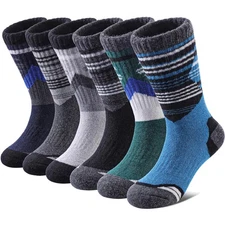 Kids Merino Wool Hiking Socks Boys Thermal Winter Warm Cushion Boot Socks 6 Pair