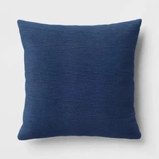 Oversized Square Cotton Boucle Reversible Throw Pillow with Linen Blue