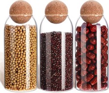 3 Pcs Glass Jar with Ball Cork Lid Decorative Round Bottle Sealed
