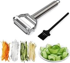 Sunkuka Julienne Peeler Stainless Steel Cutter Slicer with Cleaning Brush Pro fo