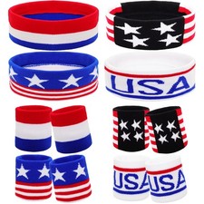 4 Sets Flag Sports Headband and Wristband Striped Sweatband Headband and Wris...