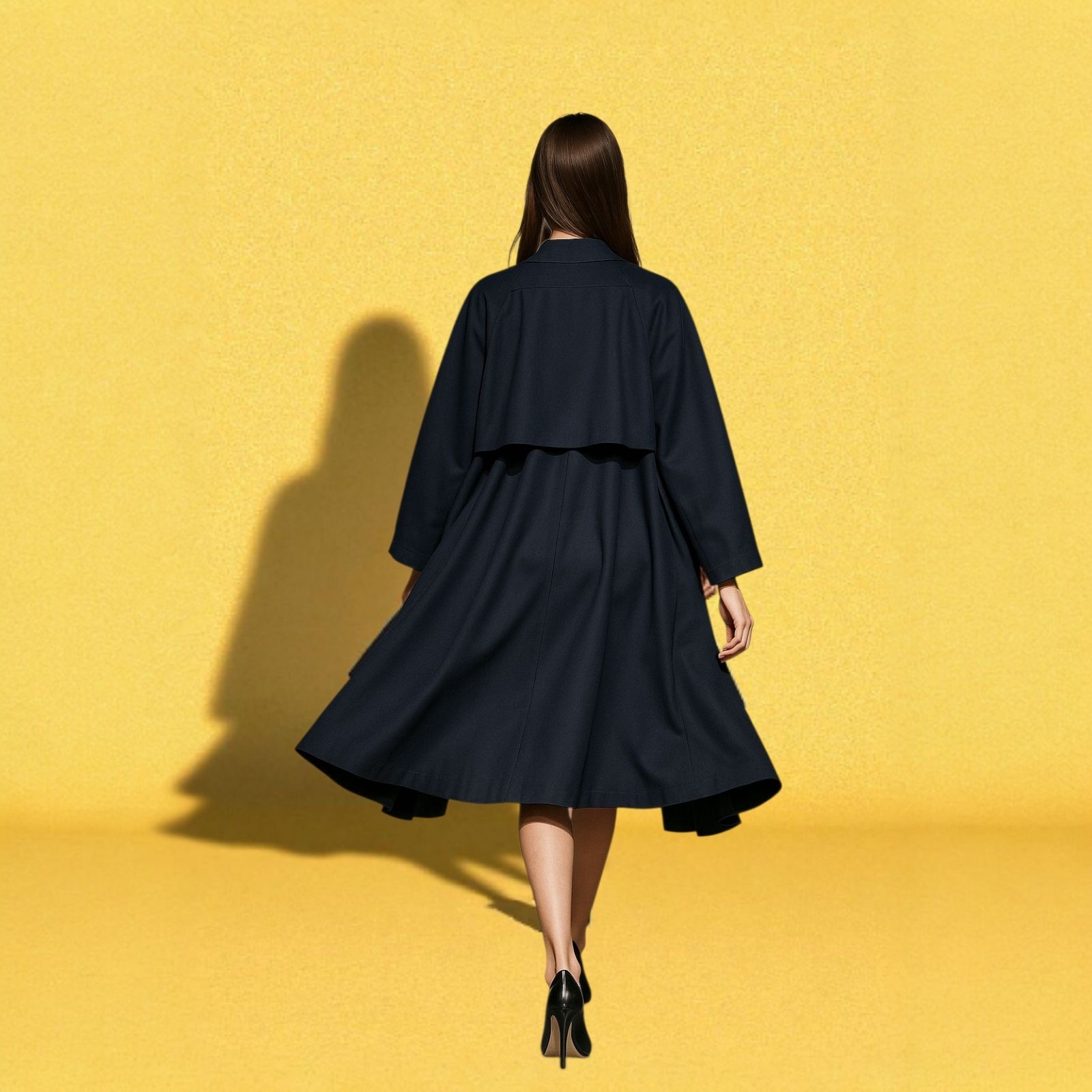 LOUIS FÉRAUD - VINTAGE DEEP BLUE FLARED OVERCOAT WITH INTEGRATED CAPE-BACK image 2