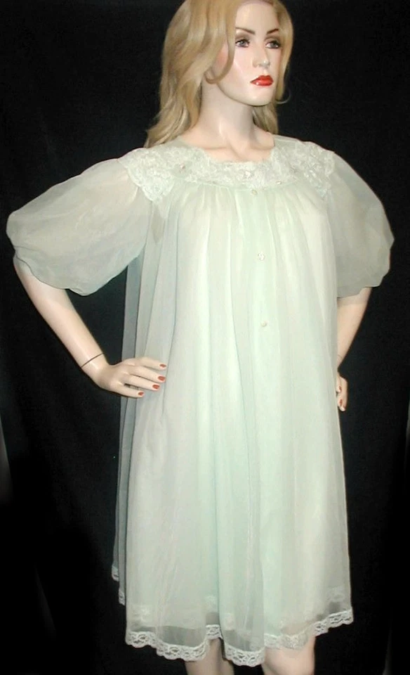 Conjunto PEIGNOIR VERDE COMO NUEVO AÑOS 60 Gasa Negligee SM Retro Babydoll SHADOWLINE Foto 2 de 4