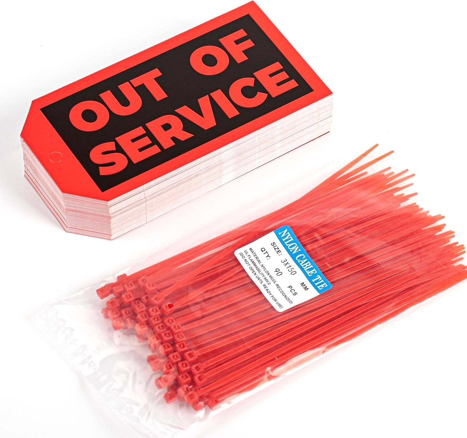 Out of Service Tags 90-Pack with Adjustable Wire Ties for Equipment