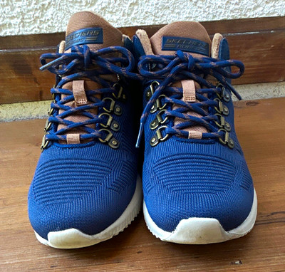 SKECHERS BOBS Damen Sneaker Schnürung Blau/Beige EU 35 Memory Foam Kunstfell