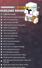 Minecraft Dungeons - Renegade Armor Tank Build Modded (Cross-play) (6 Items)