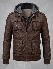 Men's Distressed Faux Leather Hooded Jacket – Rugged Moto Biker Coat
