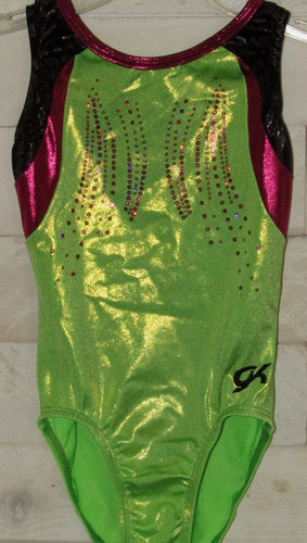 GK Leotard Foil Metallic Green Sequins Gymnastics AXS Adult XS