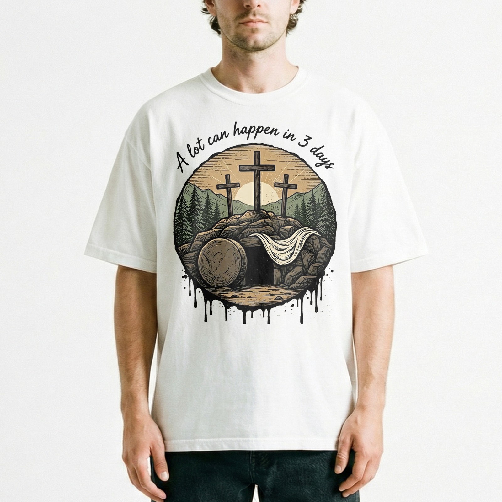Resurrection Cross Easter Christian Faith T-Shirt He Is Risen Quote Tee