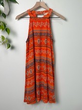 Altard State Orange Geometric Floral Halter Dress Boho Mini Summer Festival S