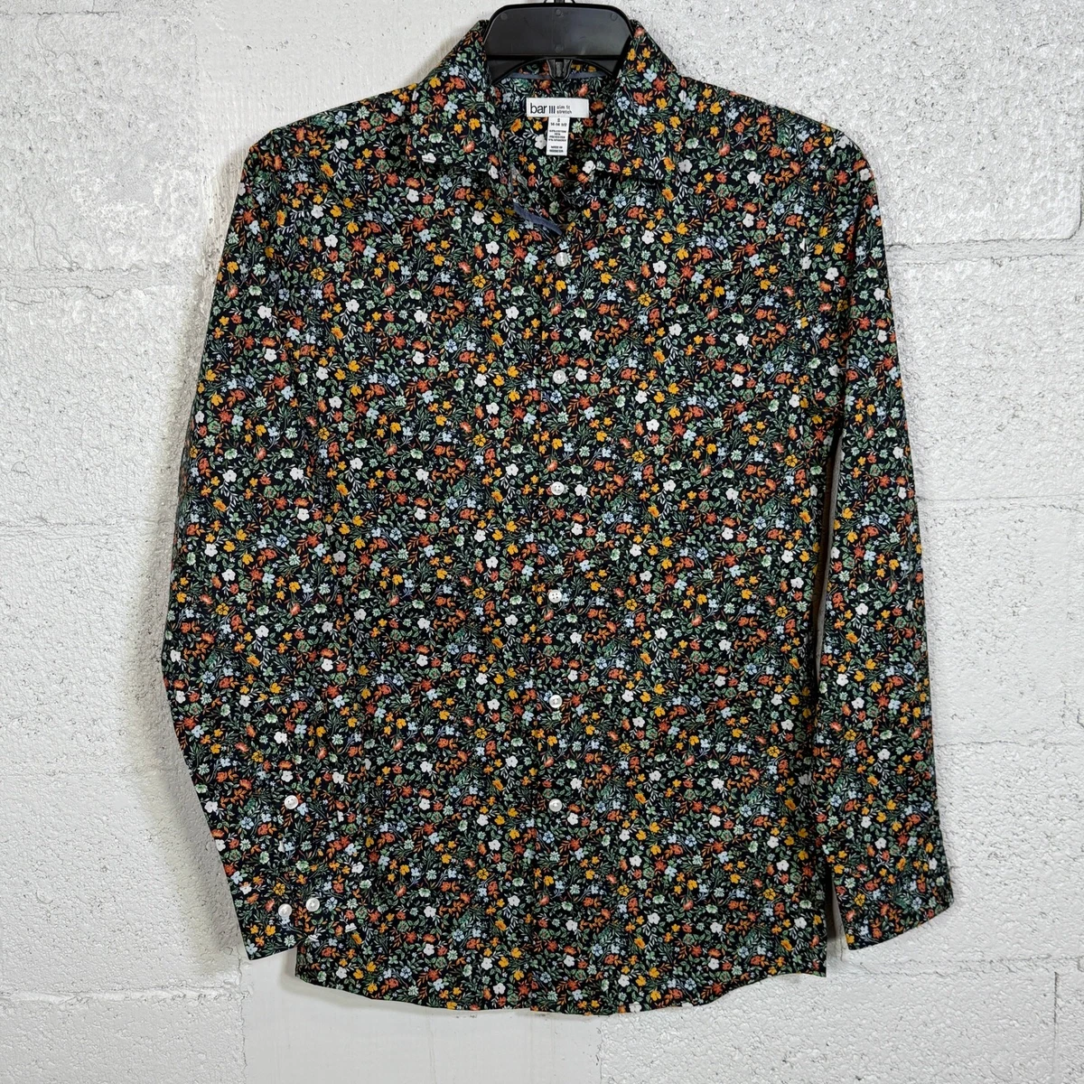bar iii organic cotton watercolor floral-print slim fit dress shirt Non-Iron Cotton Floral Dress Shirt With Contrast Trim main image 0