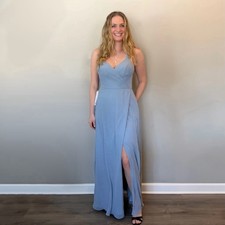 Azazie Davis Dusty Blue Chiffon A-Line V-Neck Bridesmaids Dress (Size 10)