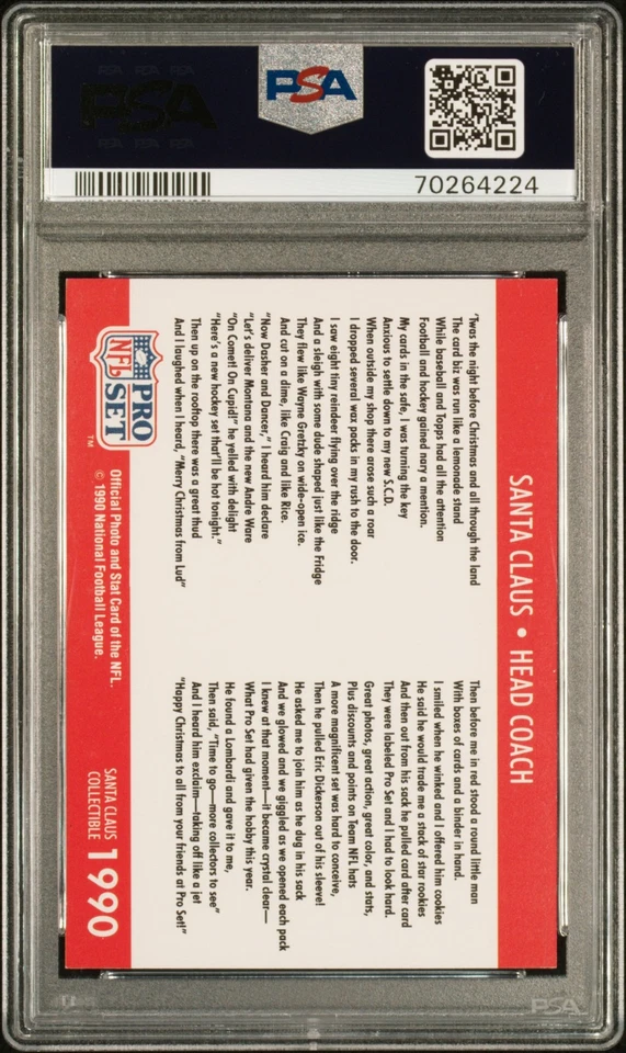 1990 Pro Set Football 1990 Santa Claus Head Coach Insert PSA MINT 9 - Image 2 of 2