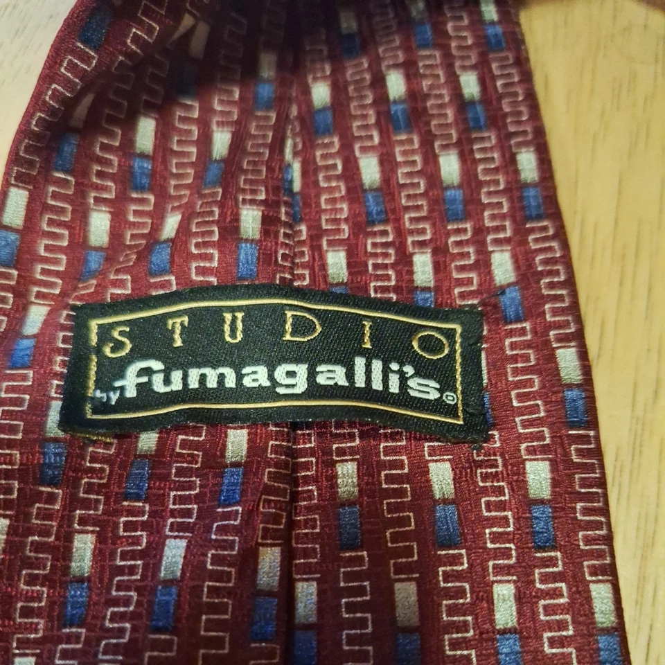 Corbata Fumagalli’s Studio 100% Seda Italia Hecha en EE. UU. Borgoña Azul Crema Foto 3 de 4