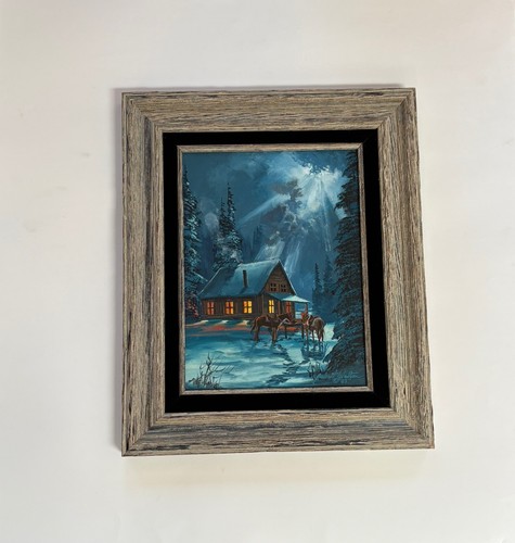 Robert Walton Gemälde Original Landschaft Öl Western Pferde Cowboy Winterhütte - Bild 2 von 7