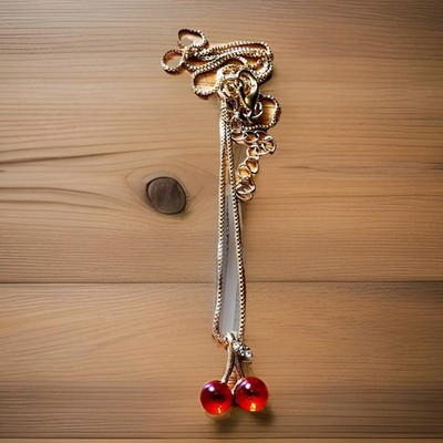 Marysia Designs Juicy Red Cherries Necklace Acrylic Pendant Gold 18'' Chain New 