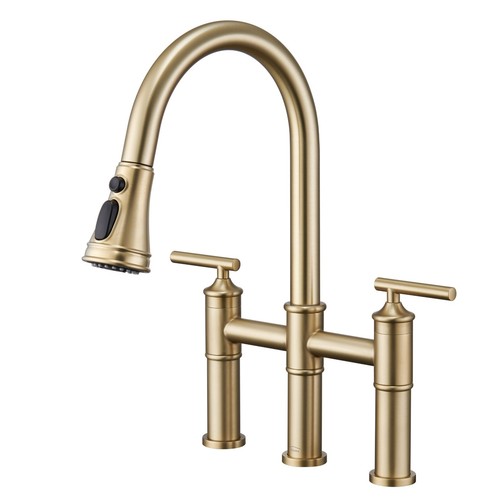 Grifo de cocina Clihome Centerset puente con rociador extraíble grifo de doble mango - Imagen 18 de 25