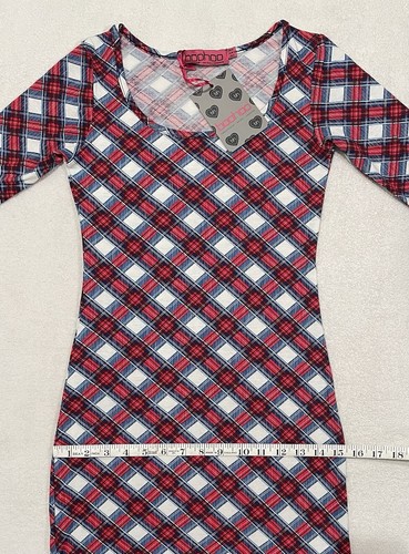 Boohoo Tartan Plaid 3/4 Sleeve Scoop Neck Bodycon Maxi Dress New US Sz 2 - Picture 11 of 13