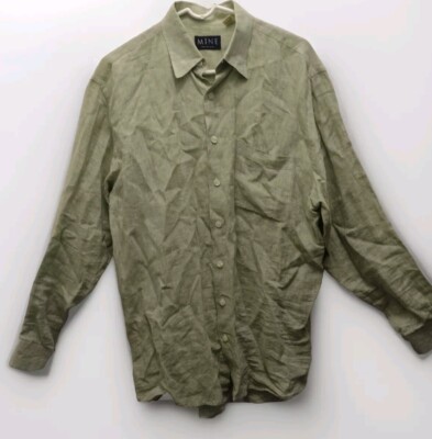 Mine London Milan New York Men's 100% Linen Button Down Shirt Celadon Size M