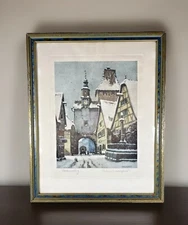 VTG Colored Etching "Rothenburg" Germany by Bruno Bielefeld Framed, Signed