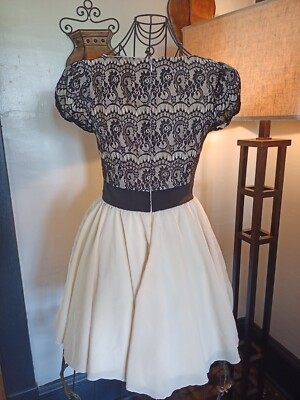 black and cream lace dress Keila Lace Trim Maxi Dress Cream / Black