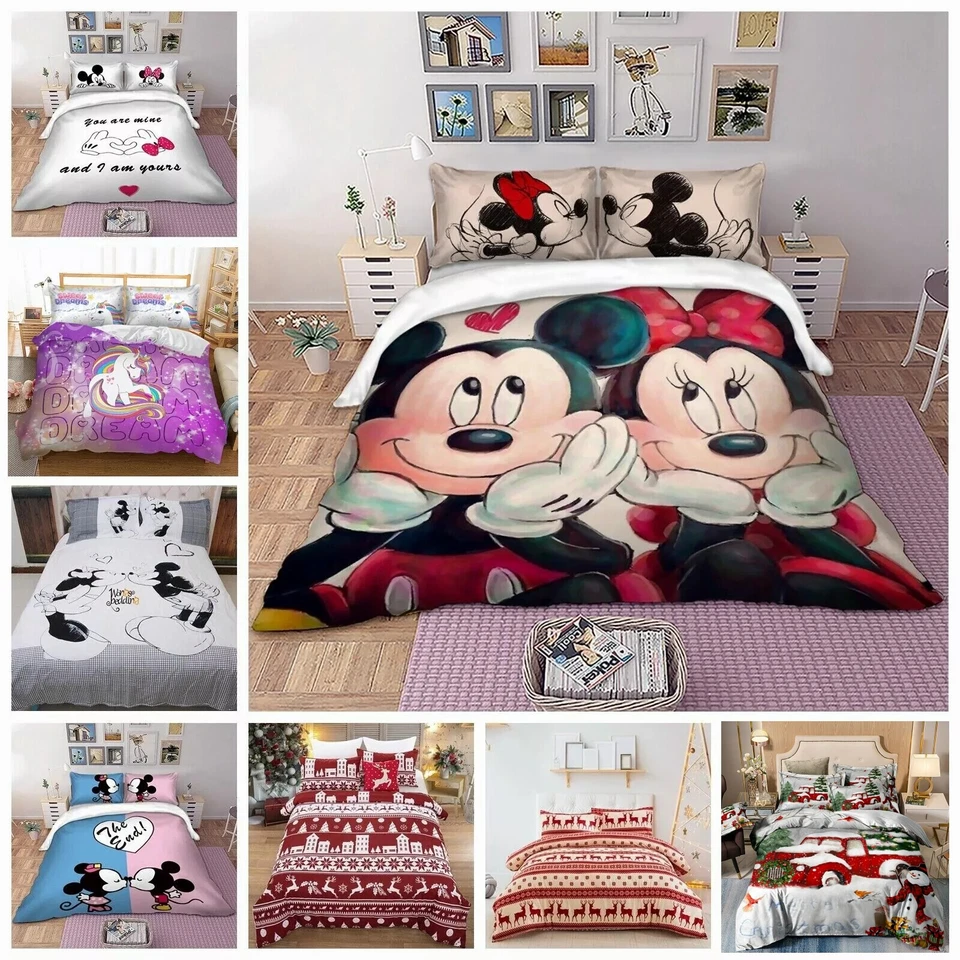 WONGS BEDDING Mickey Minnie Mouse Duvet Cover Set Cartoon Bedding Set Single Double King Size