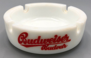 Budweiser Budvar Czech Republic Ashtray Ceramic White Milk Glass Vintage