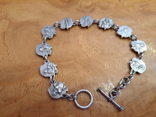 925 Sterling Silver Saint Medal Bracelet Toggle Clasp Link Chain Bracelet - Picture 2 of 4