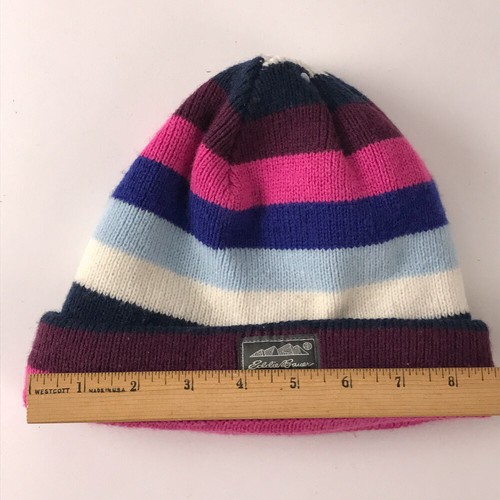 Eddie Bauer Kids Medium Colorful Stripe Winter Hat Pink Blues - Picture 5 of 6