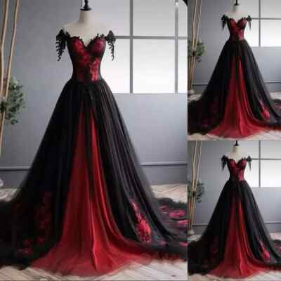 Gothic Black and Red Wedding Dresses Sweetheart Mermaid Glitters Bridal Gowns