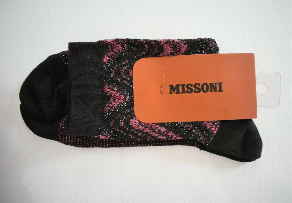 🆕️ MISSONI ETIQUETA NARANJA Marrón MULTI ONDA Algodón LUREX Calcetines al Tobillo S M L Foto 3 de 4