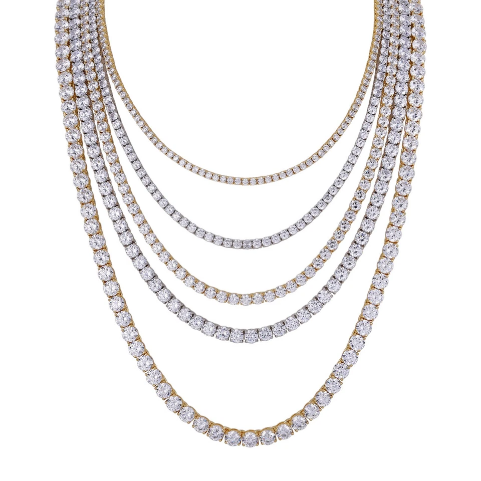 Теннис цепочка реальный твердое серебро 925 пробы CZ ICED ожерелье цепочка хип-хоп - Изображение 2 из 4