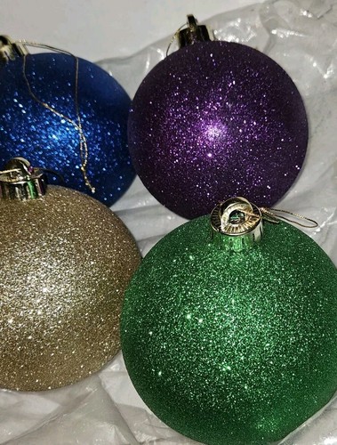 6er Set XL 4" Glitzer bruchfrei Weihnachtsschmuck verschiedene Unifarben - Bild 3 von 11