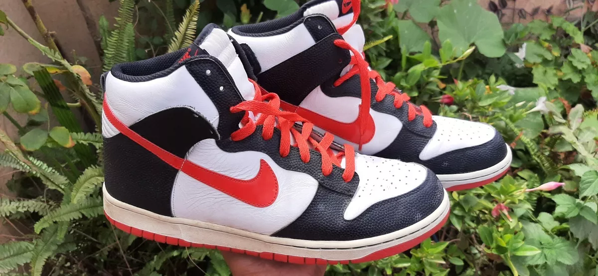 Vintage Nike Dunk High Top Sneakers 2010 Black White Red Men's Size 11us