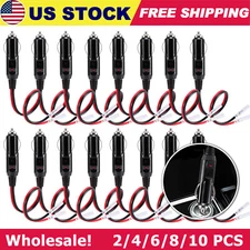 12V Fused Cigarette Lighter Male Plug Socket Connector 15A w/ Leads LED Light US