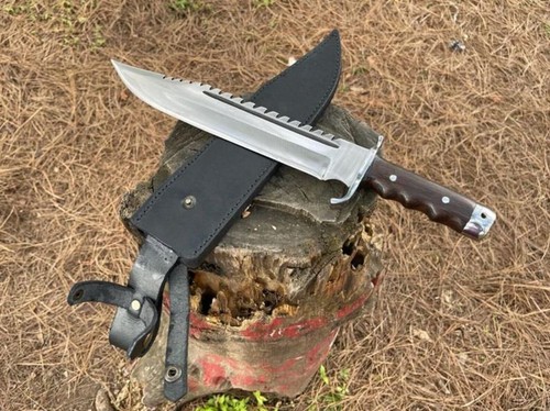 17"Custom Handmade Rescue Pommel Rambo Hand Forged Knife With Leather Sheath - Picture 5 of 5