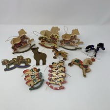 Lot of 16 Vintage Wooden Rocking Horse Christmas Ornaments Retro Farmhouse Decor